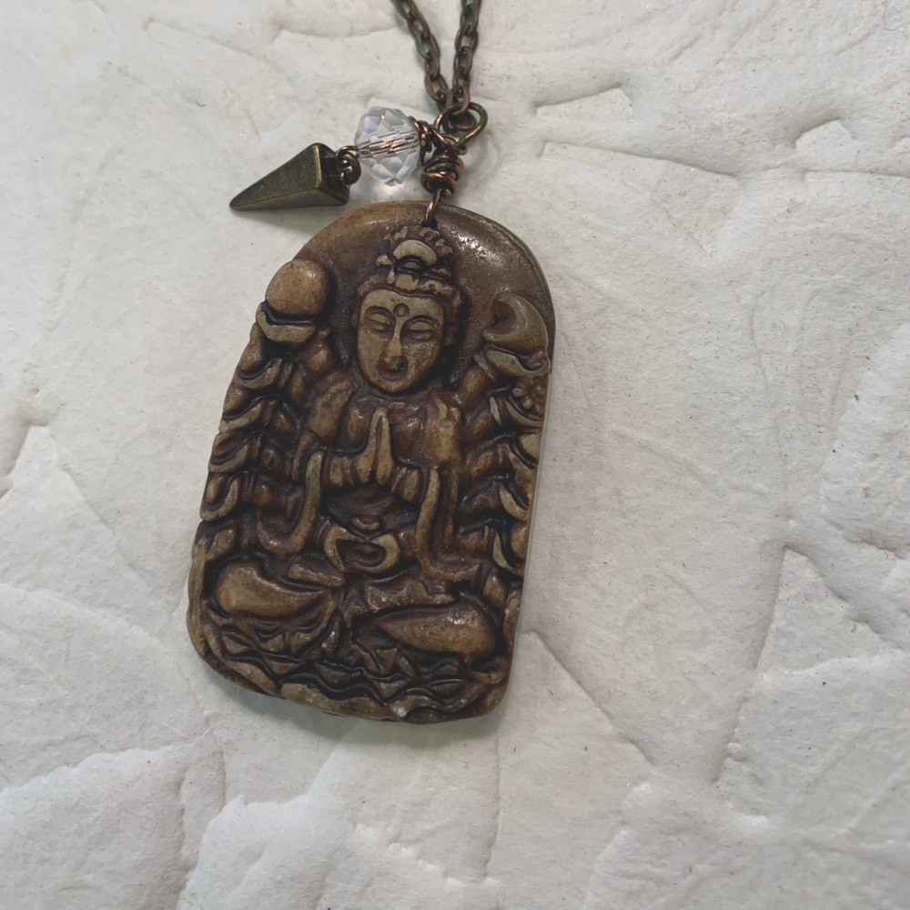 Artist carved Buddha jade necklace #102
